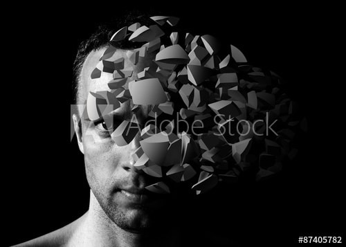 man with head shattering to represent pain